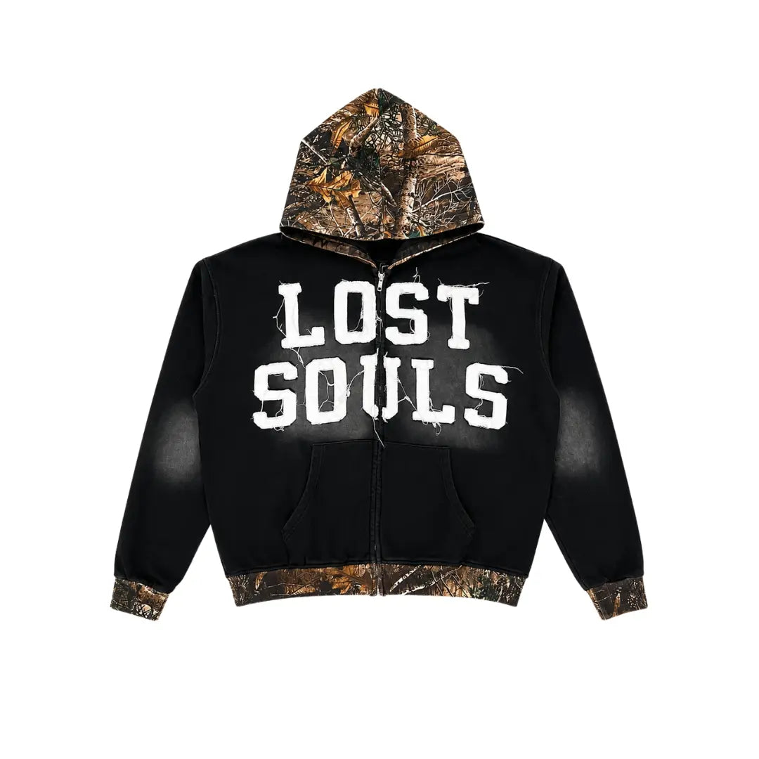 Black Wash Camo Zip Up Inspired Me Hoodie – LOST SOULS