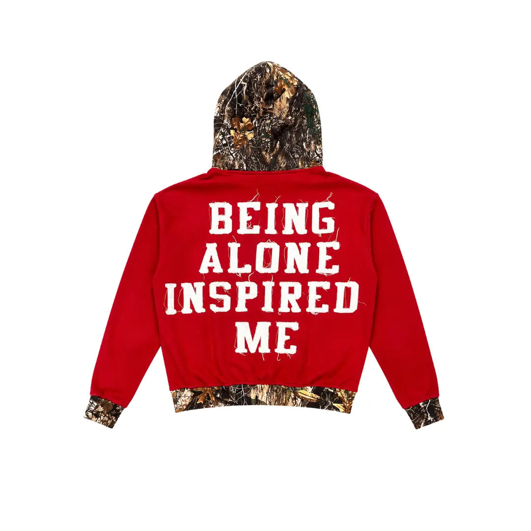 Crimson Red Camo Being Alone Inspired Me Zip-Up