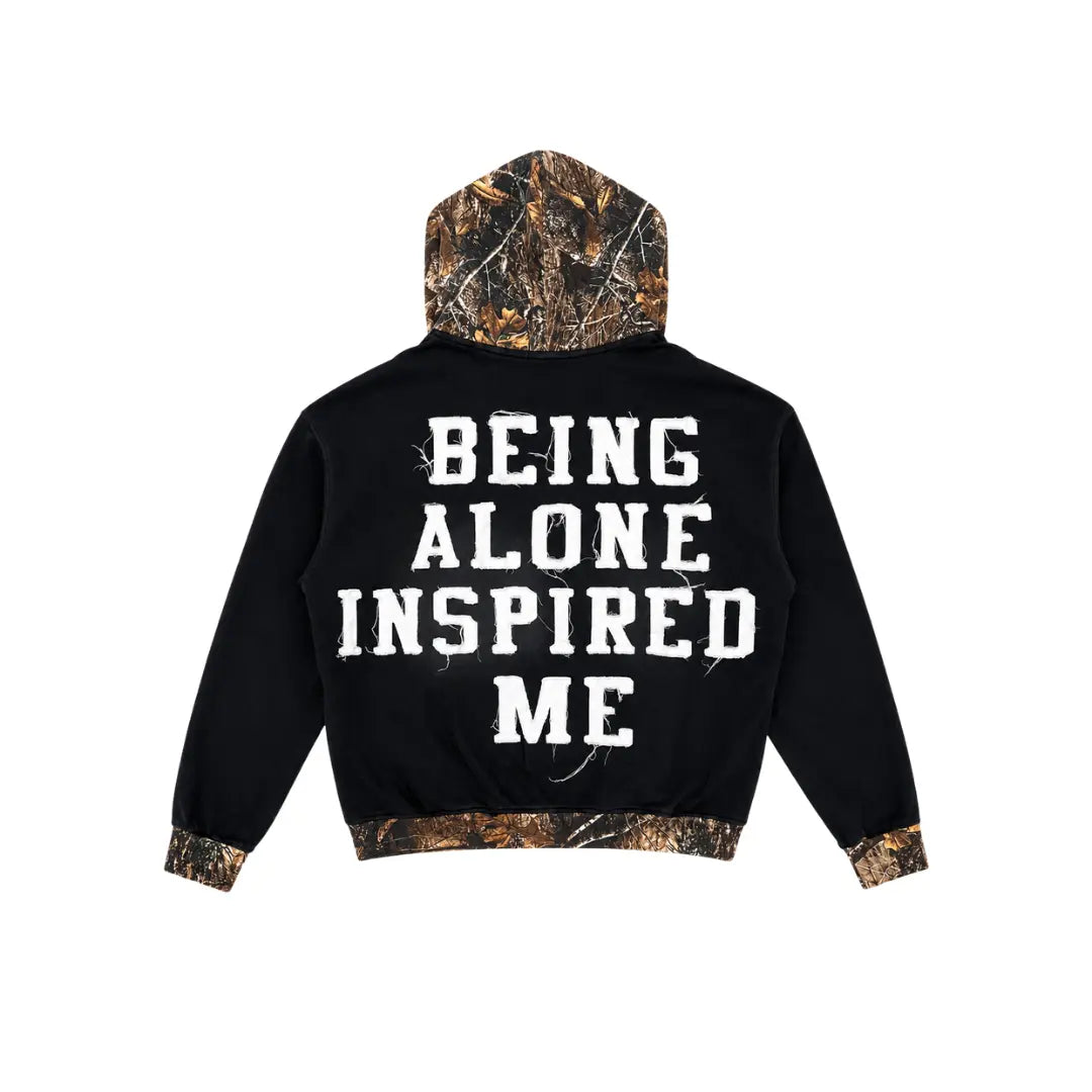 Black Wash Camo Being Alone Inspired Me Zip-Up