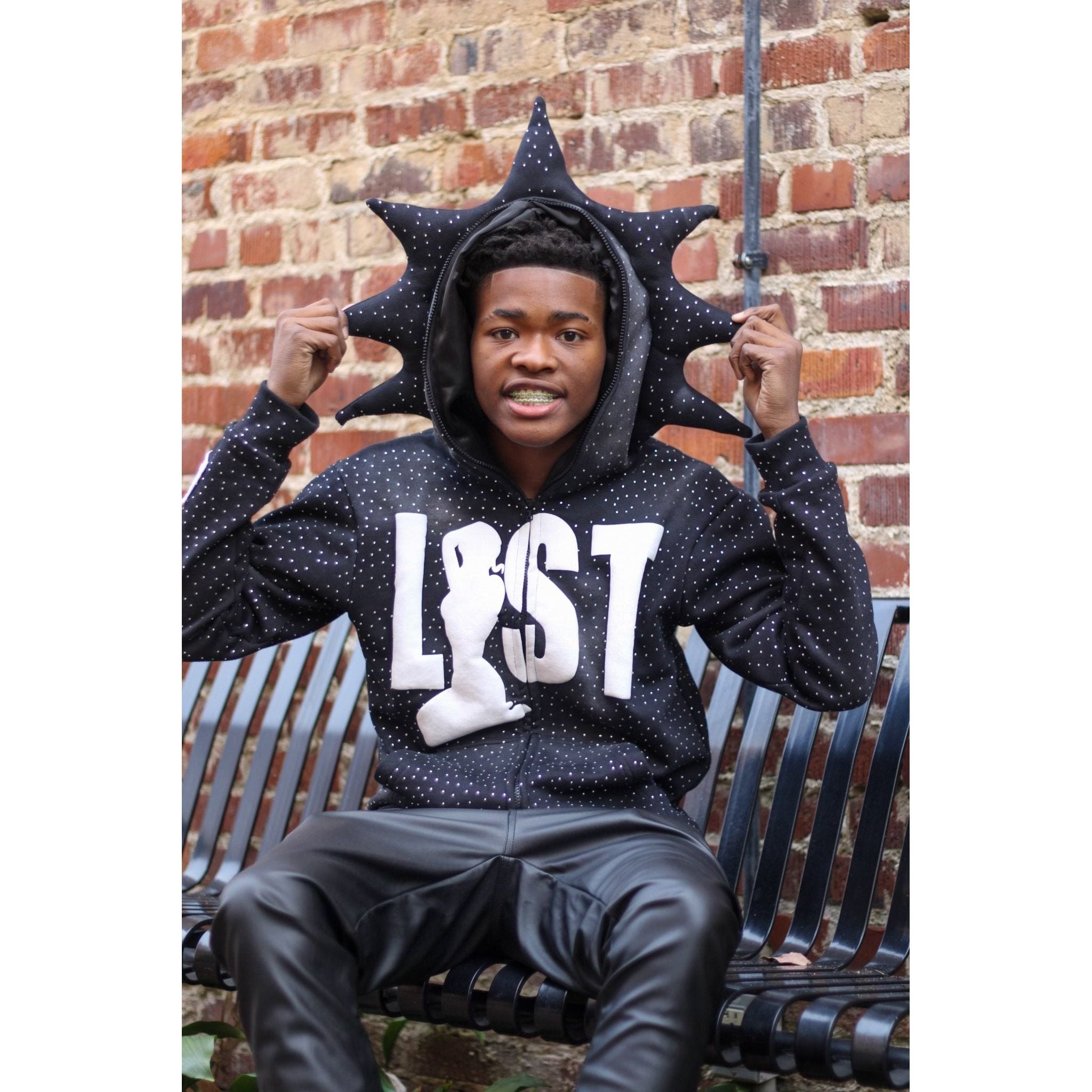 BLACK LOST RHINESTONE FULL ZIP UP - LOST SOULS